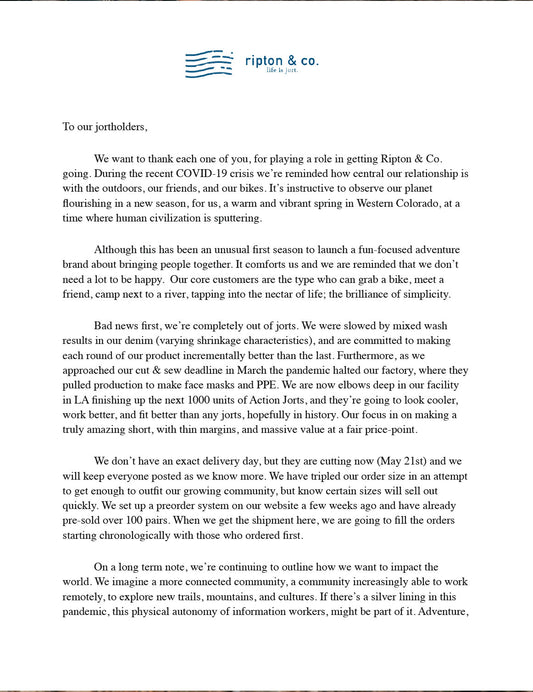 Letter to Jortholders