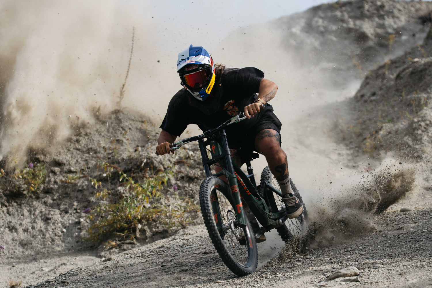 person ripping on a mountain bike