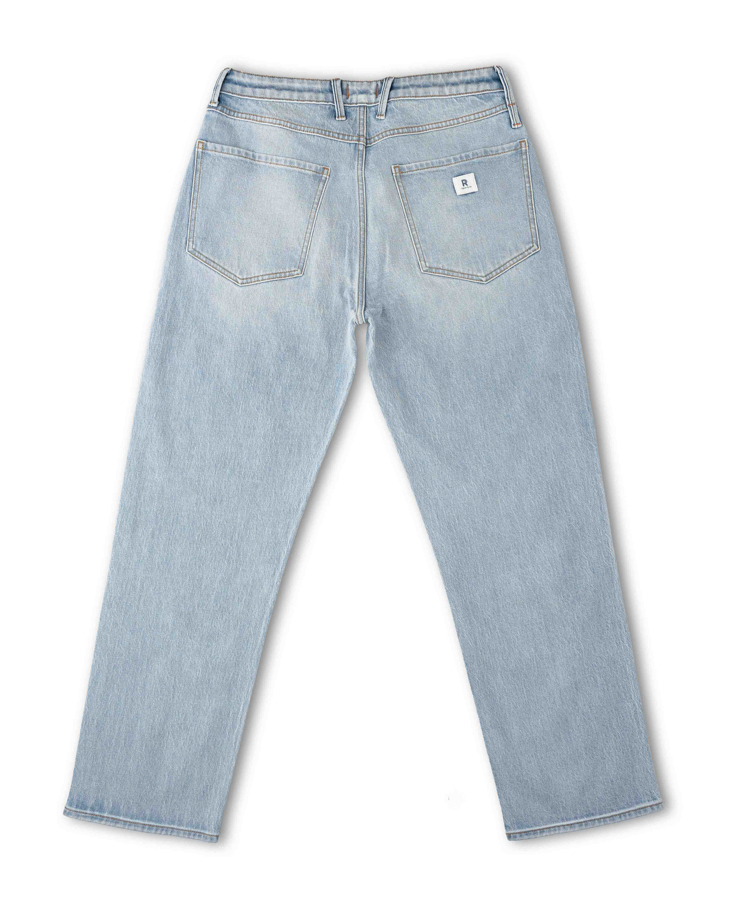 Light wash jeans, back view, on white background