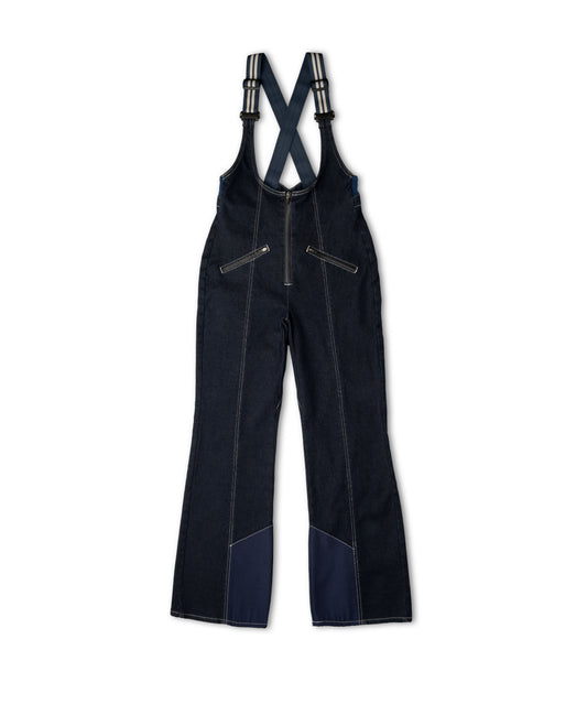 Black bib overalls with suspenders on a white background