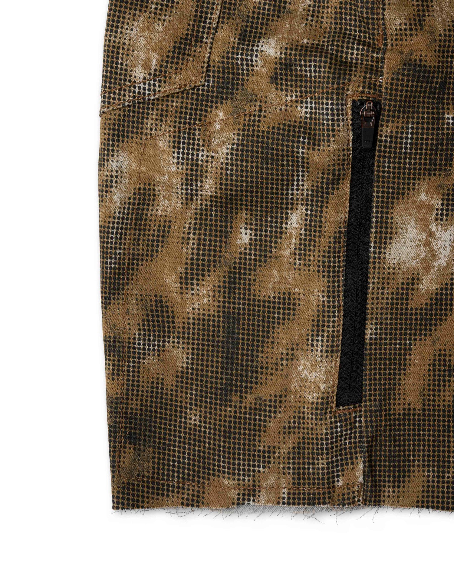 Close-up of a mesh bag with camouflage pattern on a white background