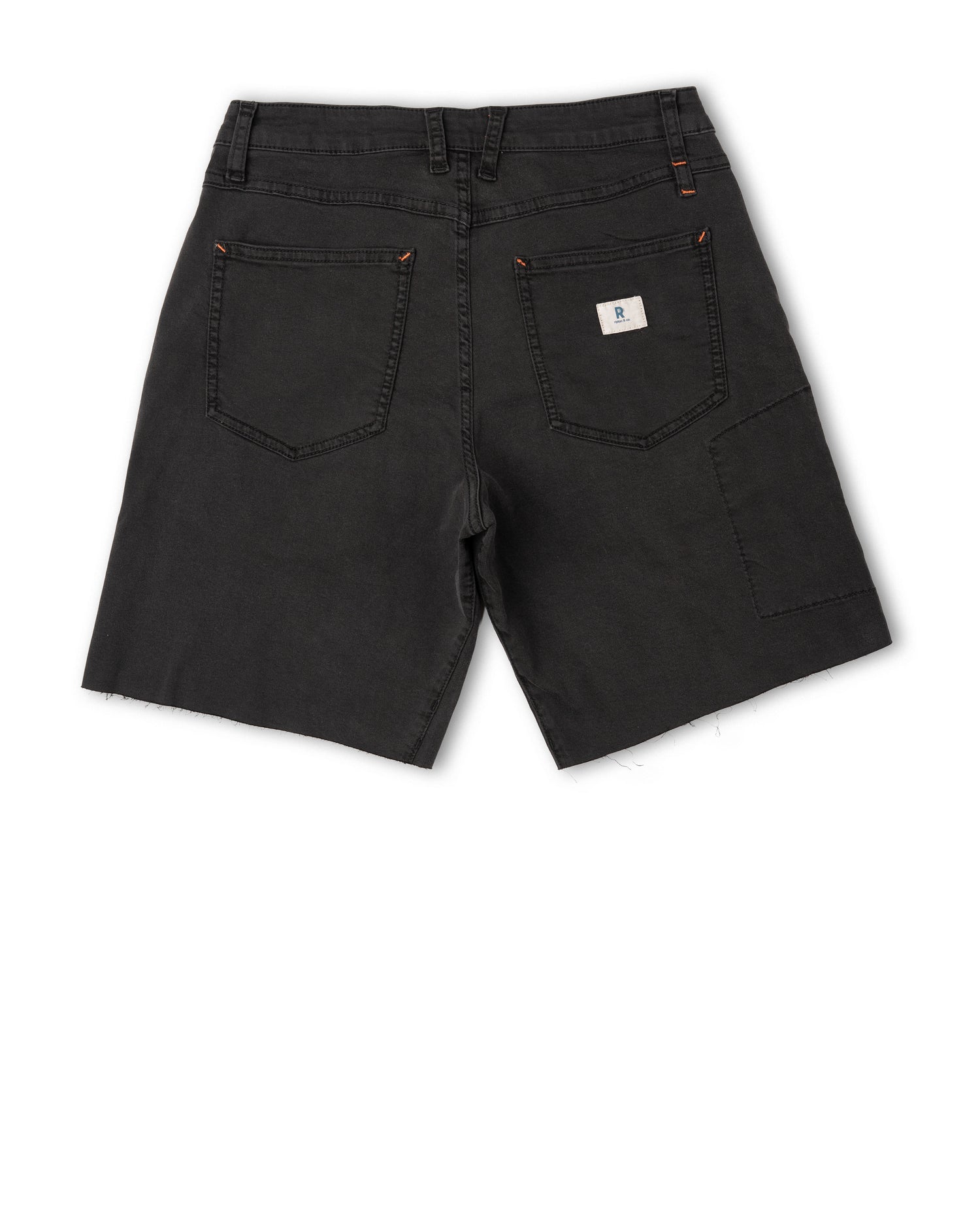 Back of black shorts on white background