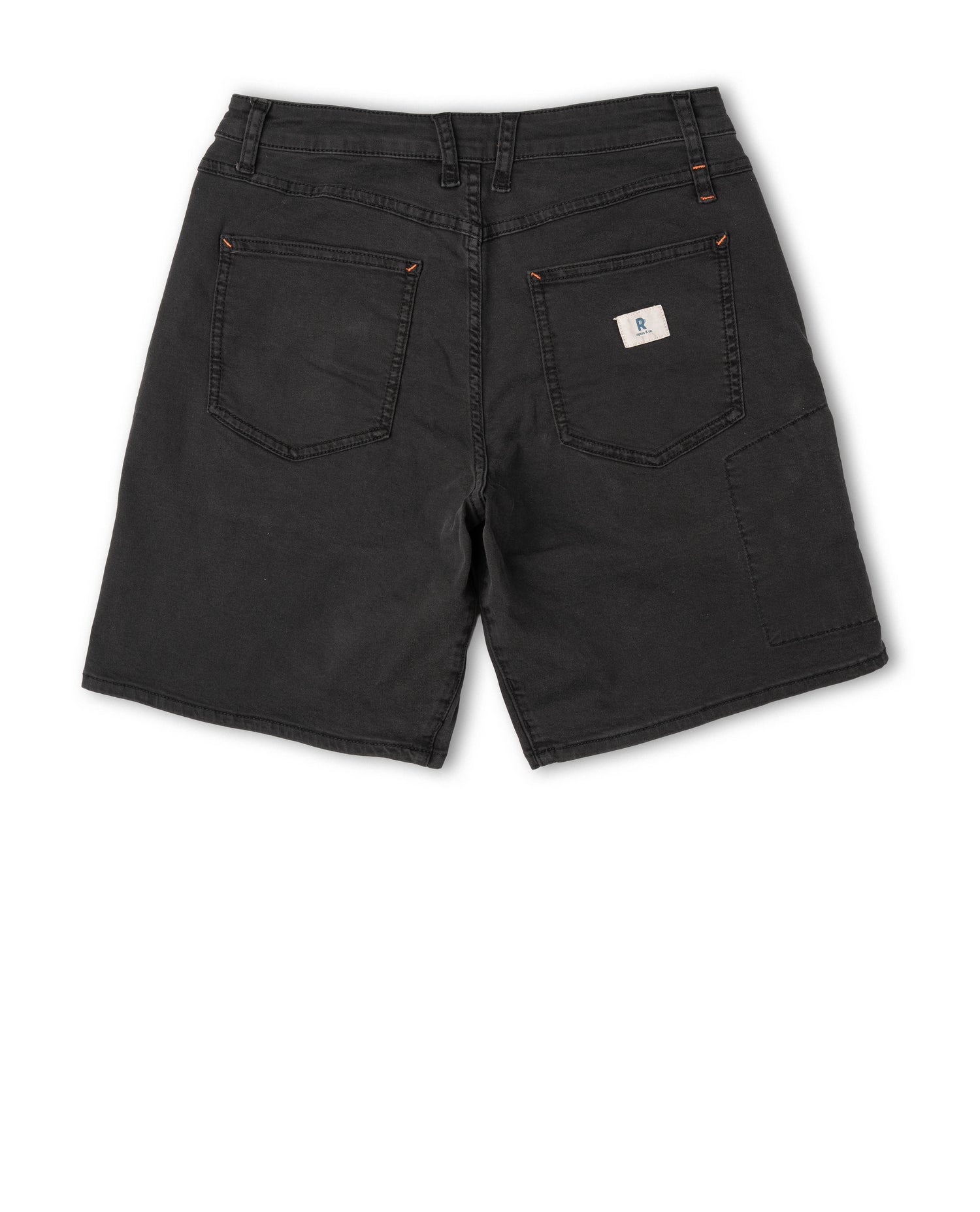 Back of black shorts on white background