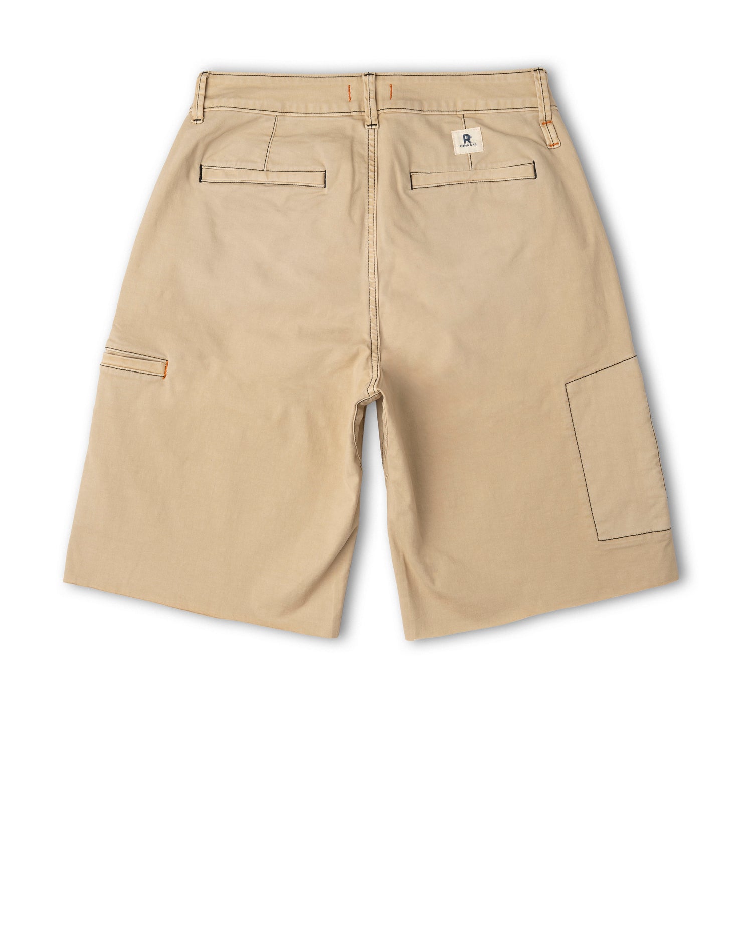 Beige shorts with multiple pockets on a white background