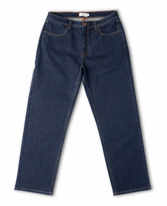 Dark wash jeans, front view, on white background.