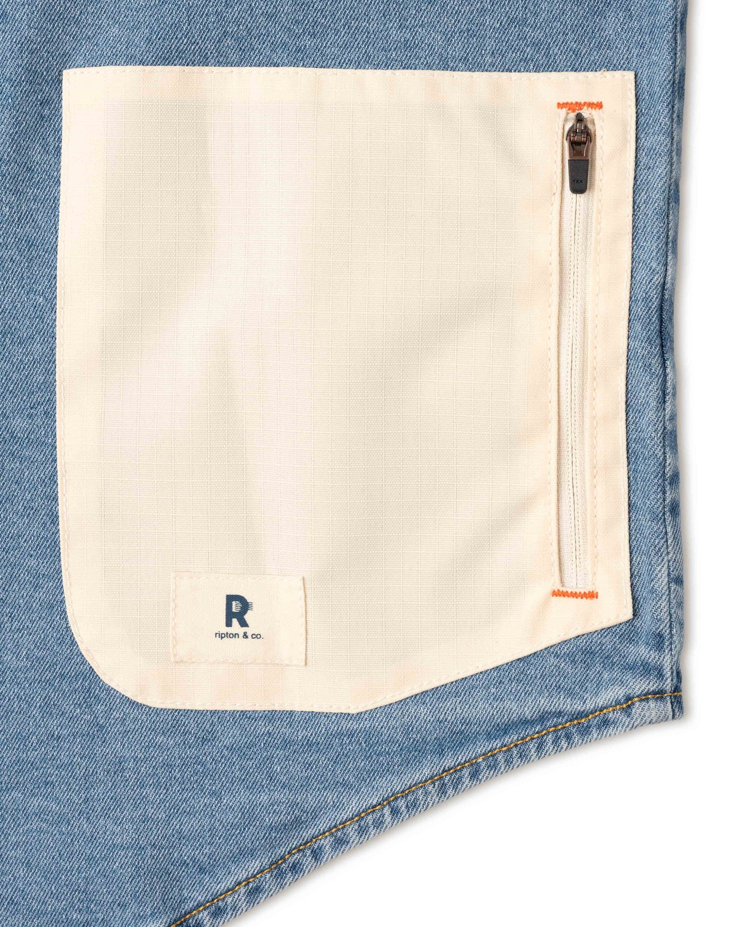Ripton Hayai denim shirt studio photo on a white background. 