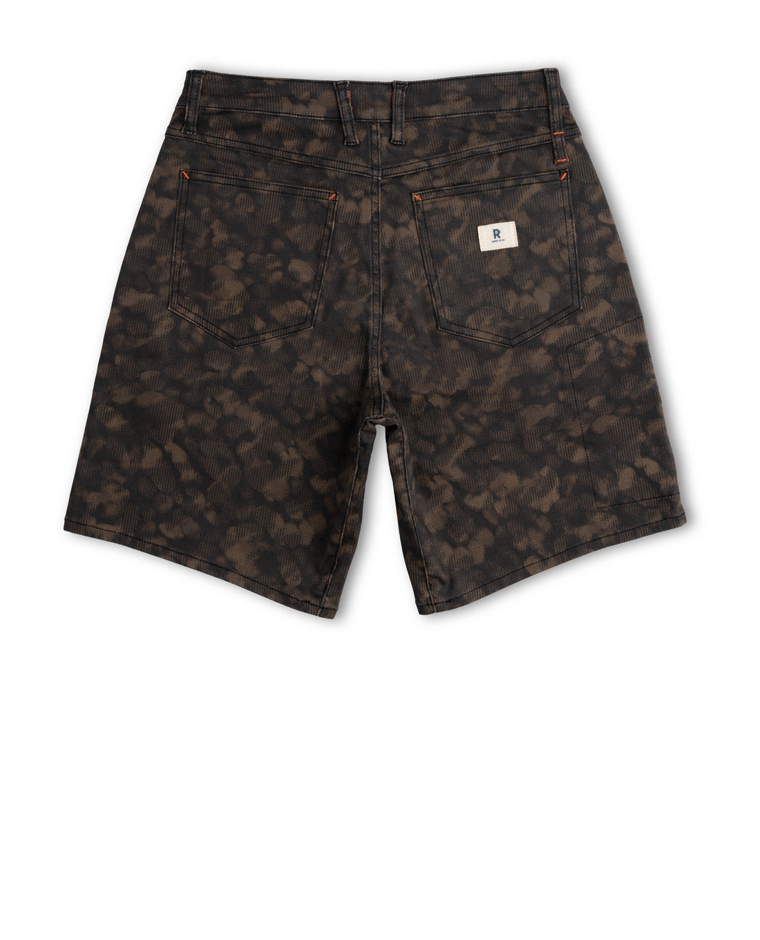 Camouflage shorts with a brand logo on a white background