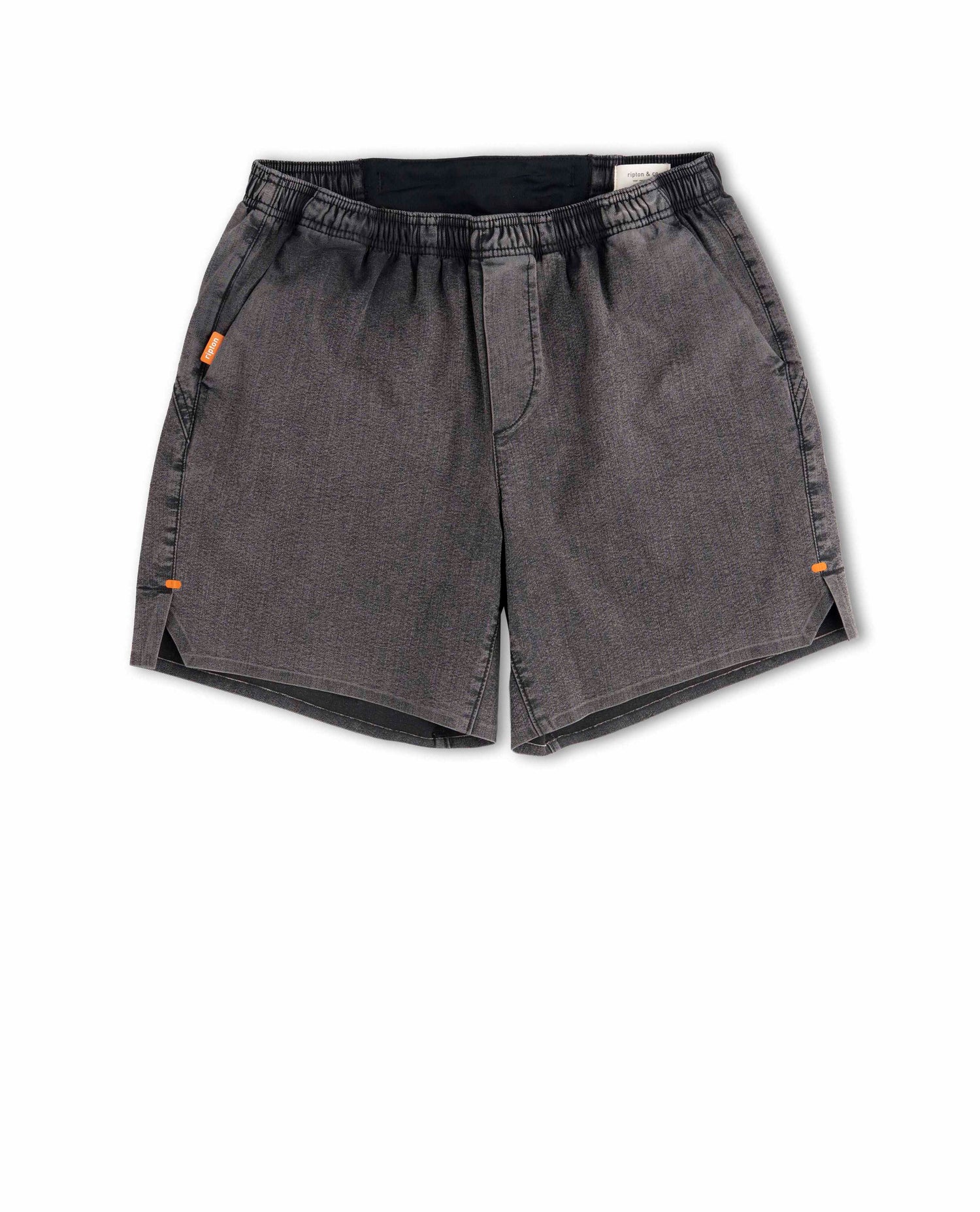 Gray shorts with orange accents on a white background