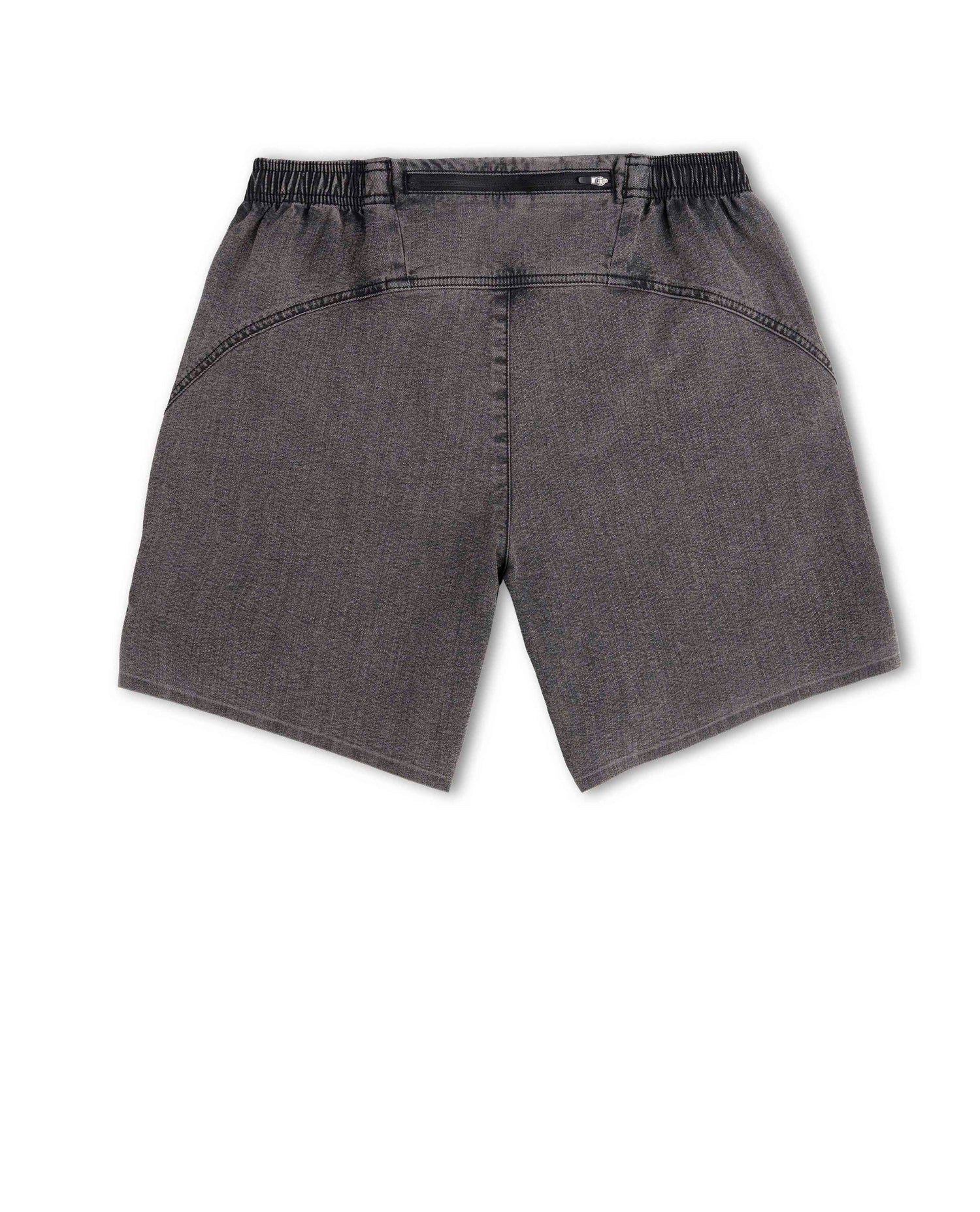 Gray denim shorts on a white background