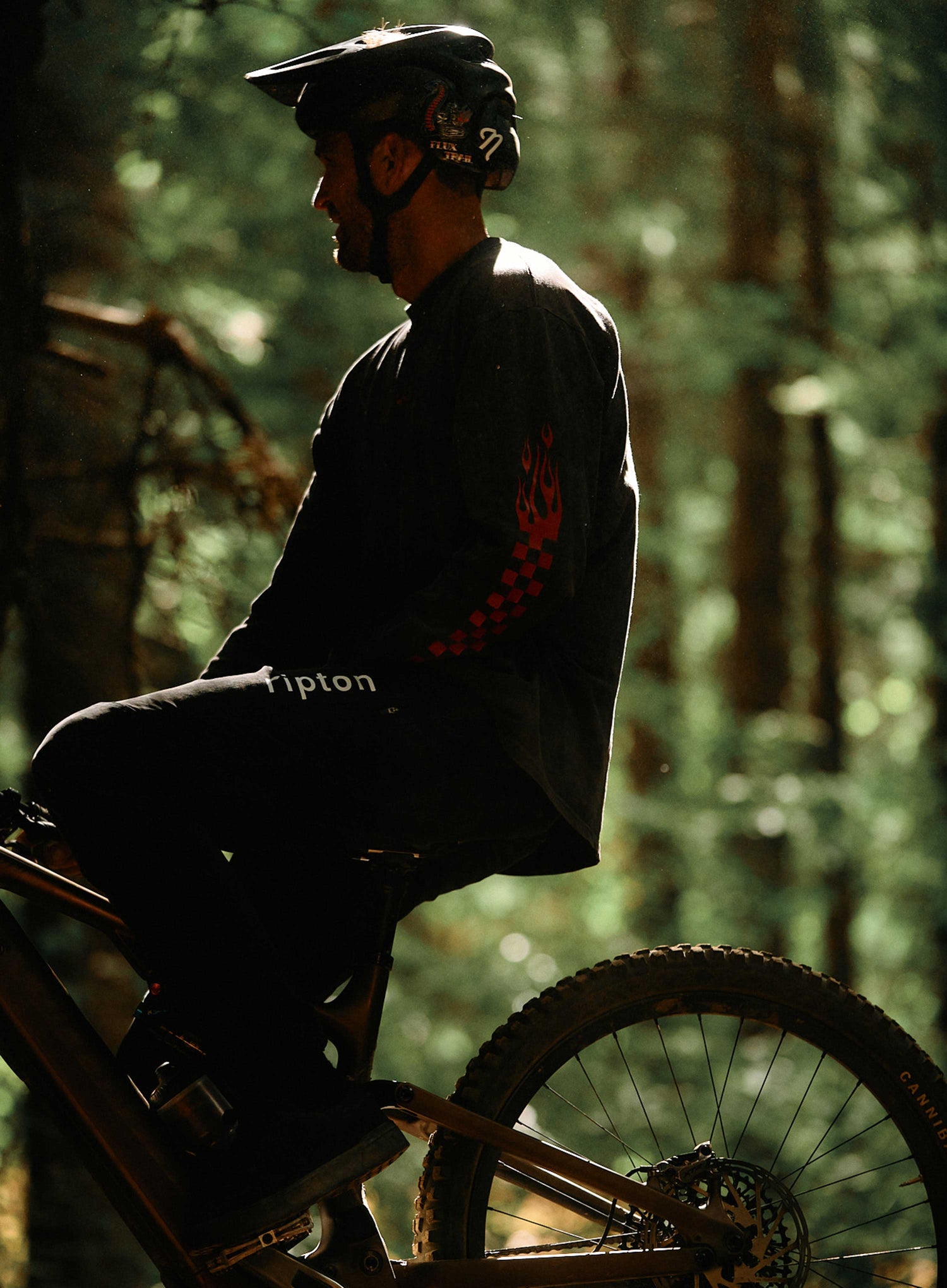 Person on a mountain bike in a forest setting