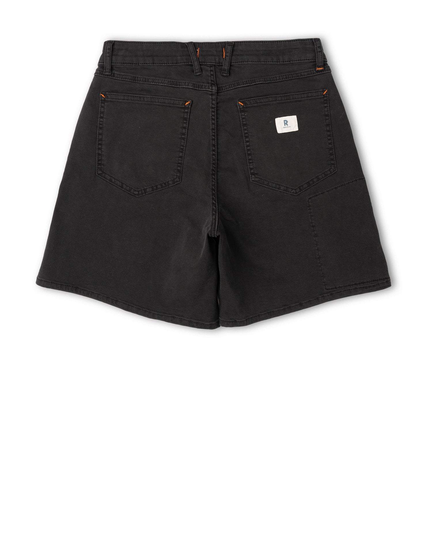 Black shorts with a brand logo on a white background