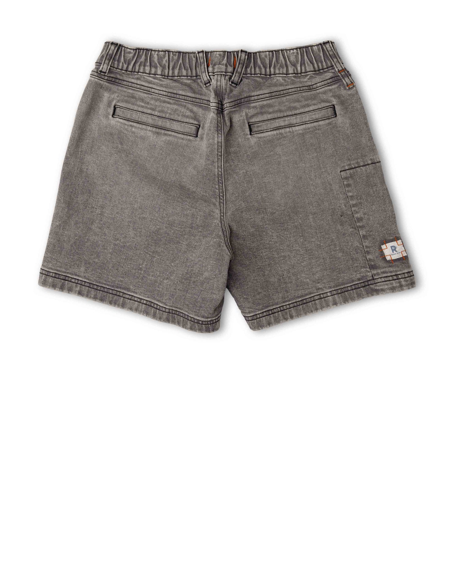 Gray denim shorts on a white background