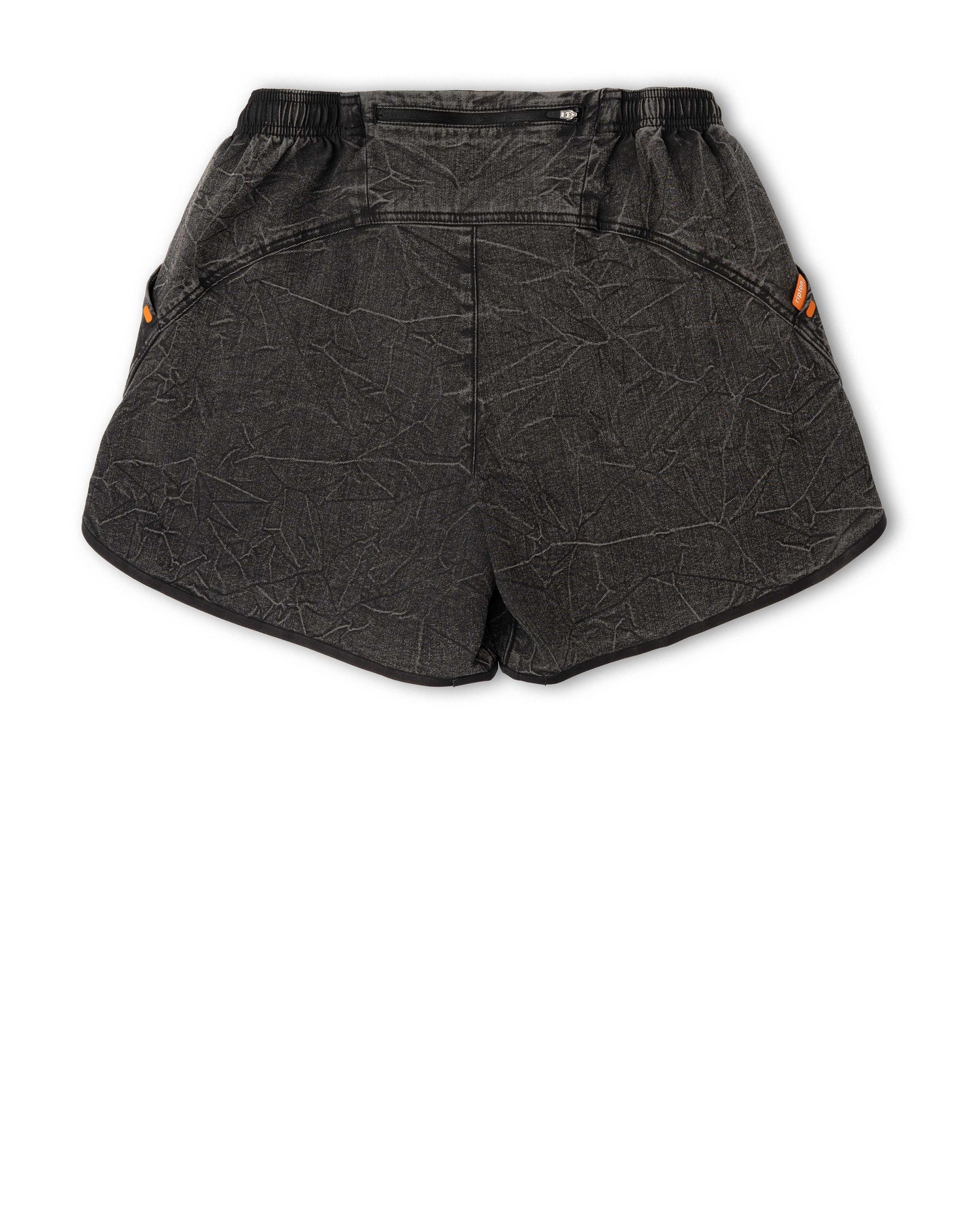 Black textured shorts on a white background