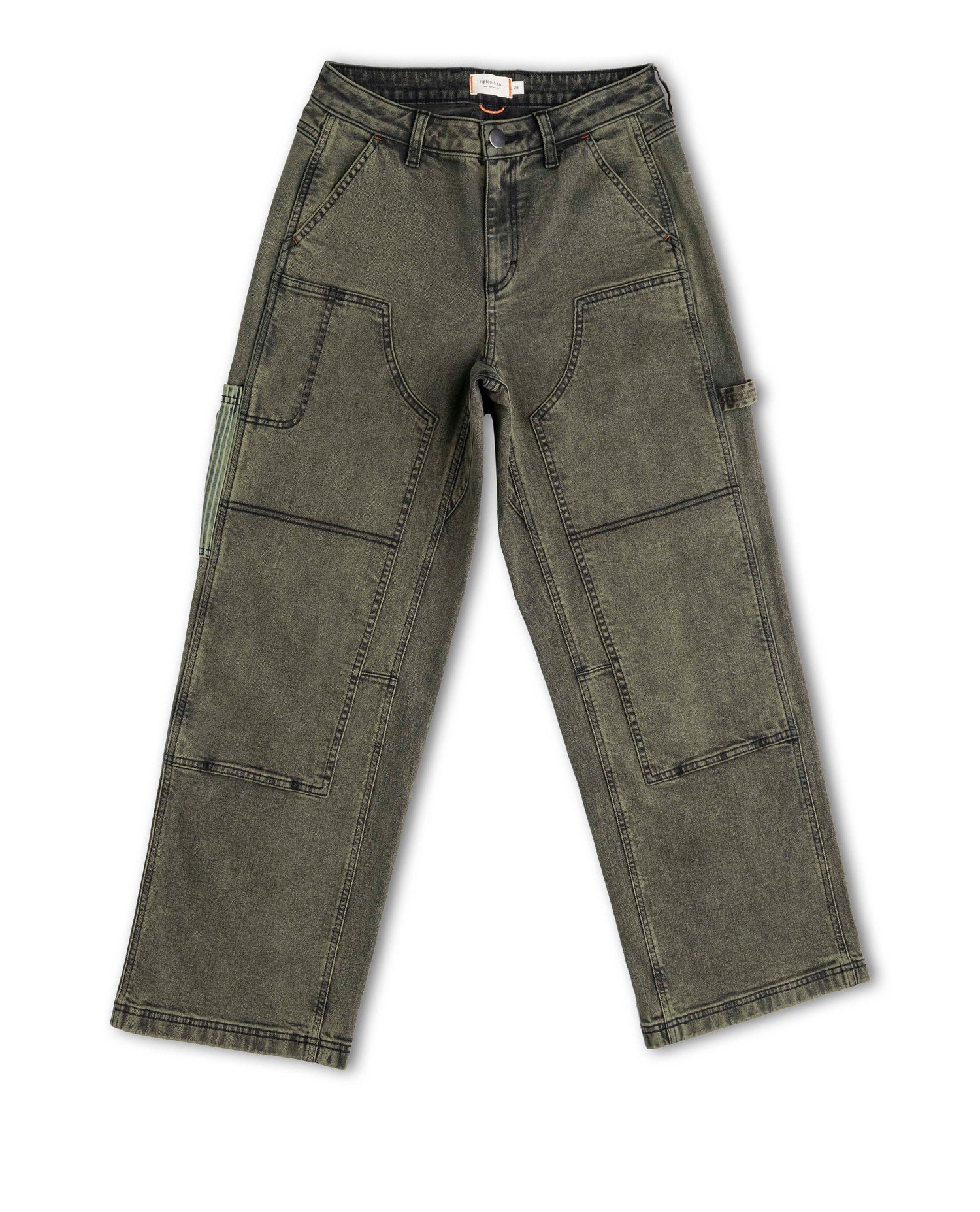 Green cargo pants on a white background
