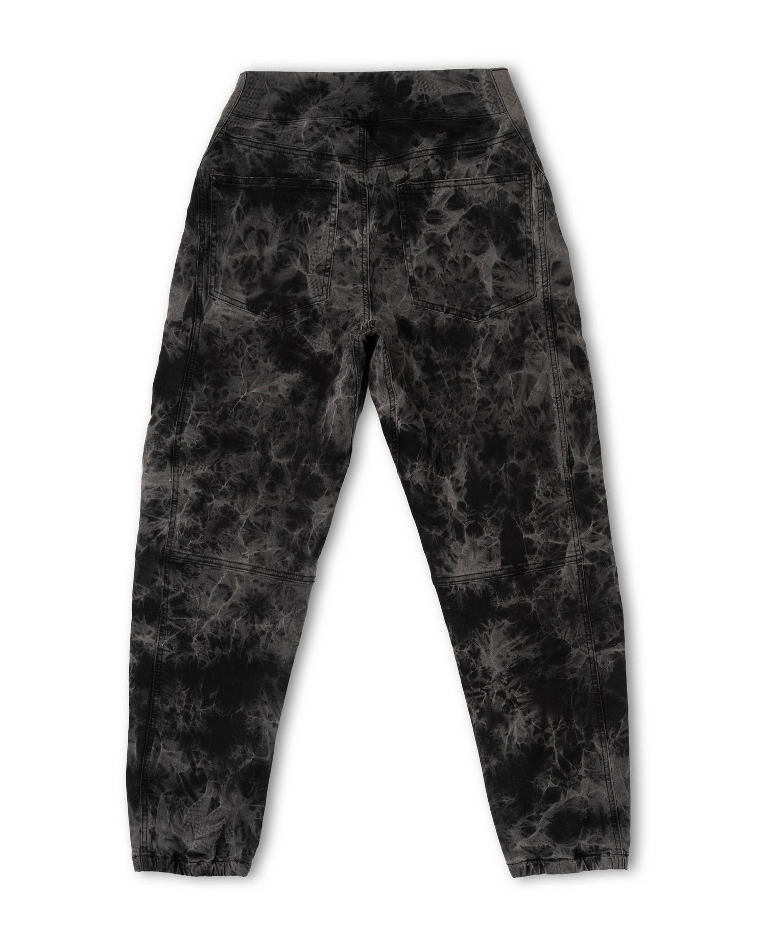 Back studio photo of the black and gray bike pants