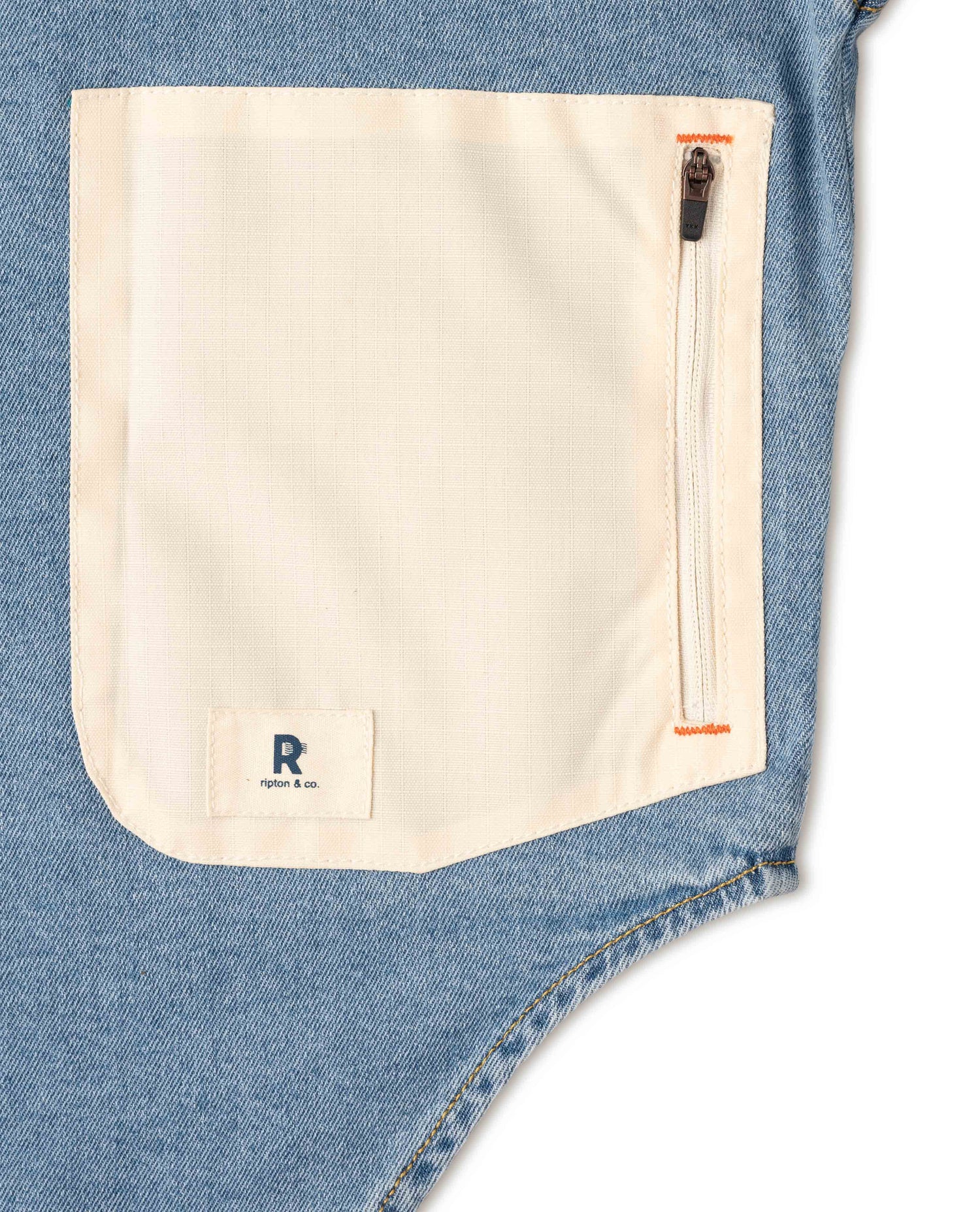 Ripton Hayai denim shirt studio photo on a white background. 