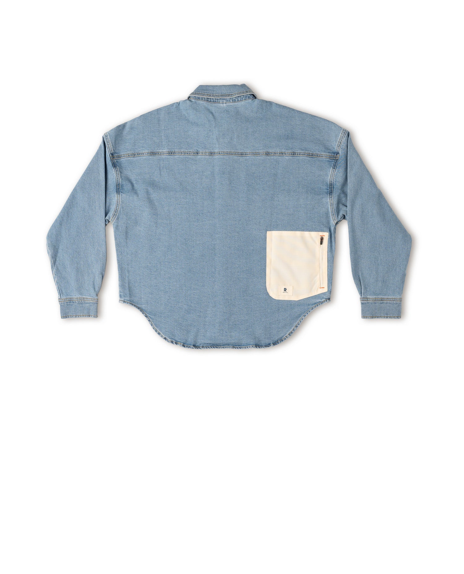 Ripton Hayai denim shirt studio photo on a white background. 
