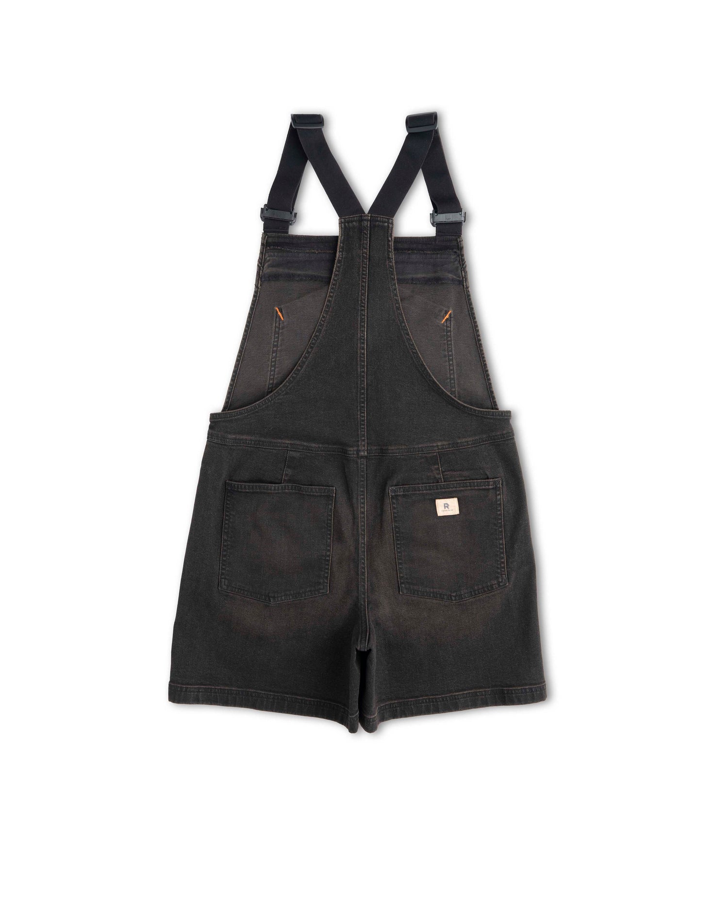 Black denim overalls with suspenders on a white background