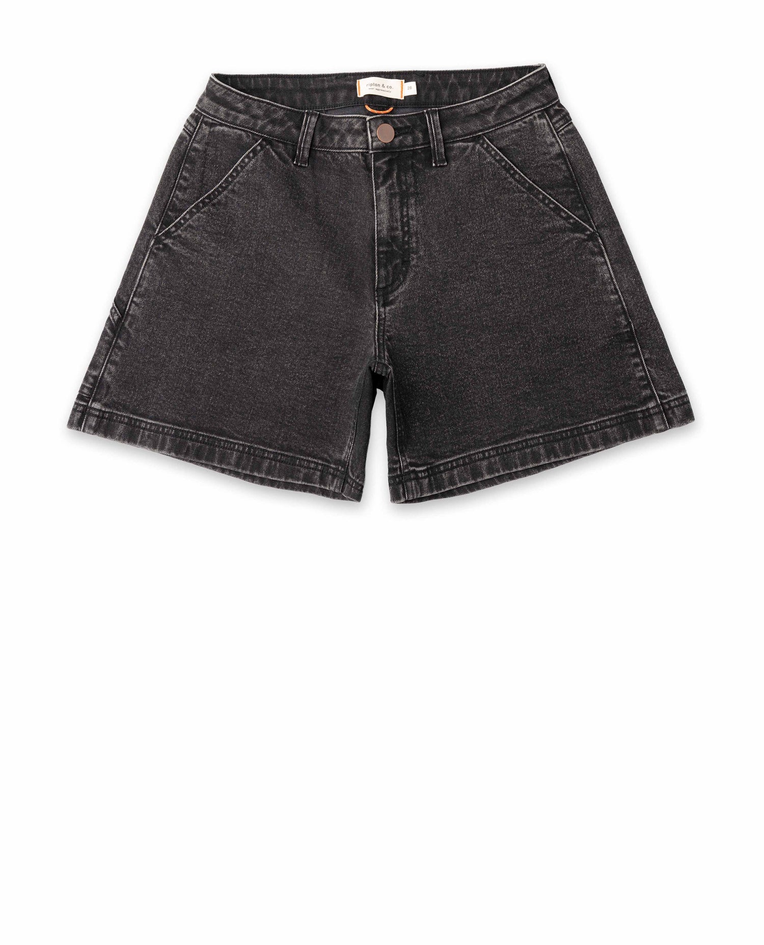Front of black shorts with pockets on white background