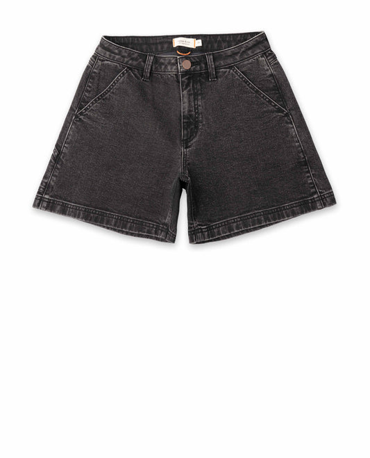Front of black shorts with pockets on white background