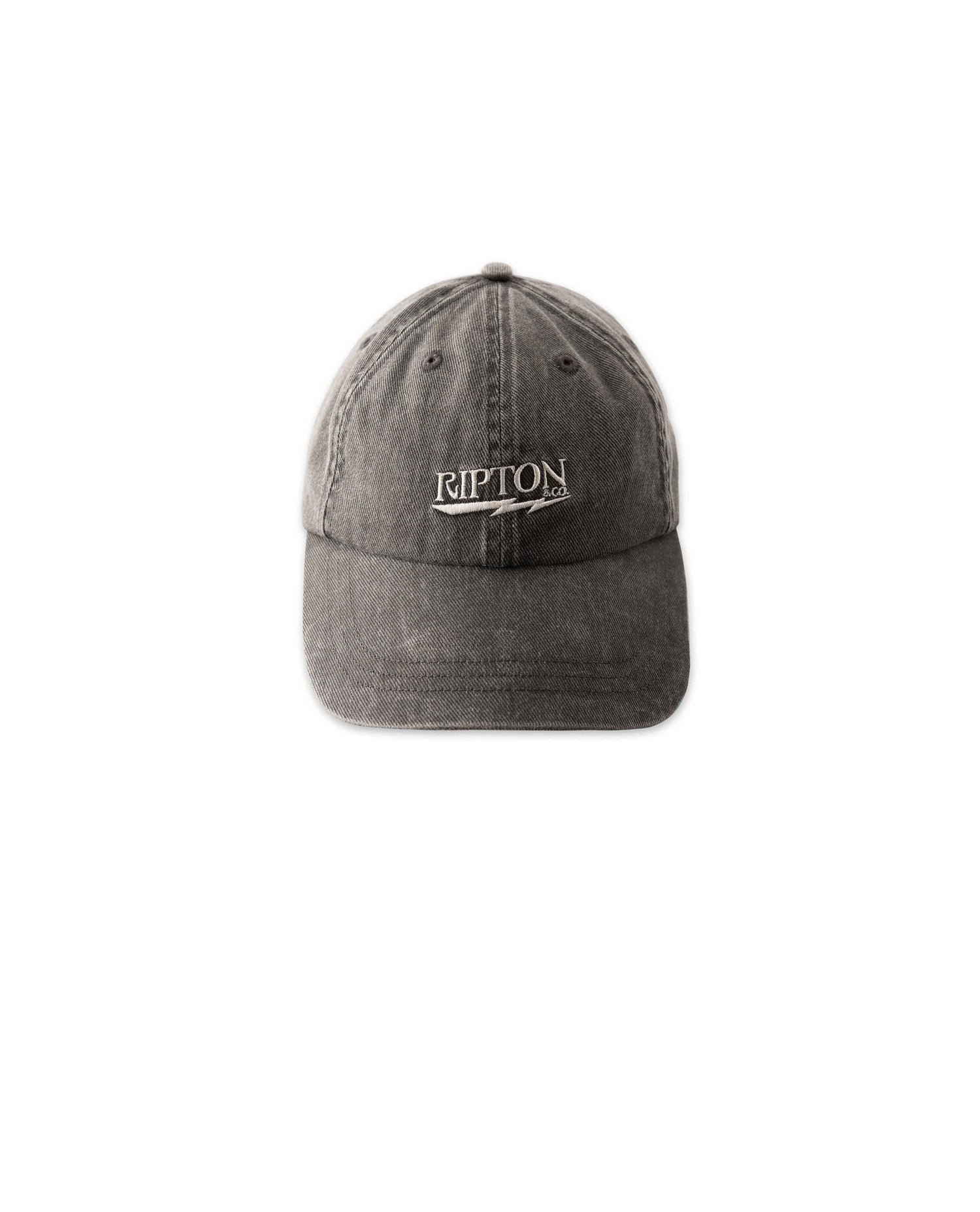 Gray hat with white logo on white background