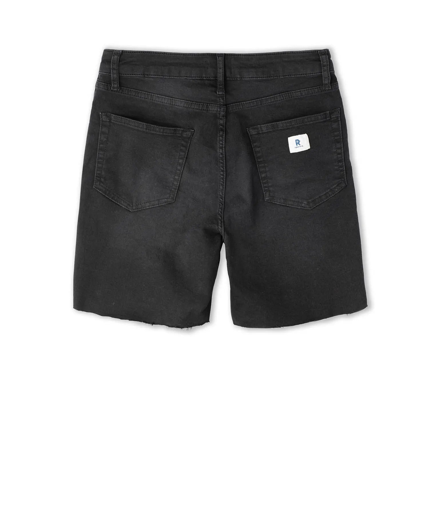 Black shorts with a visible brand logo on a white background