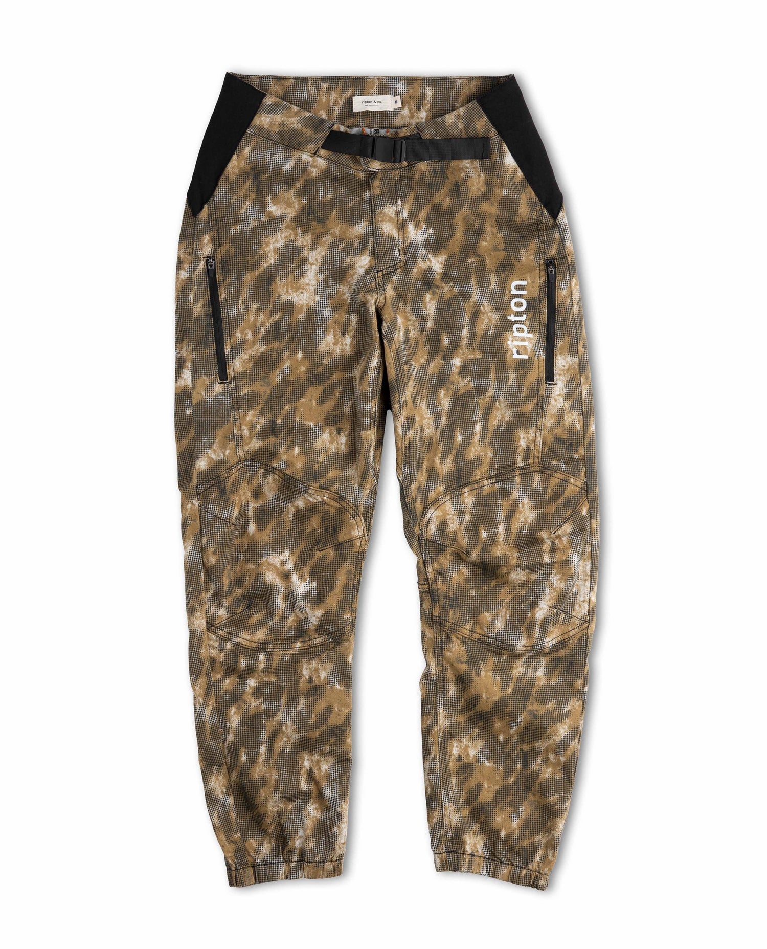 Women's bike pant with brown camo on white background